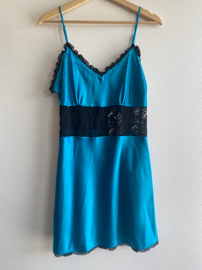 Vintage 80's Victoria's Secret Gold Label Teal and Black Slip - La Lovely Vintage 
