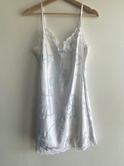 Vintage Y2K Victoria Secret White and Blue Bow Slip Dress