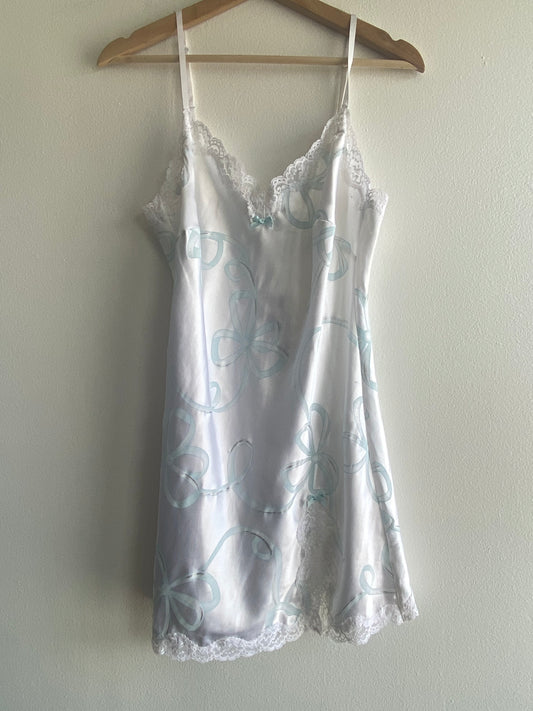 Vintage Y2K Victoria Secret White and Blue Bow Slip Dress