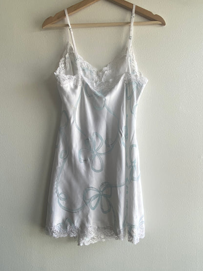 Vintage Y2K Victoria Secret White and Blue Bow Slip Dress