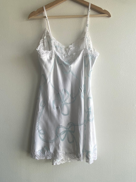 Vintage Y2K Victoria Secret White and Blue Bow Slip Dress