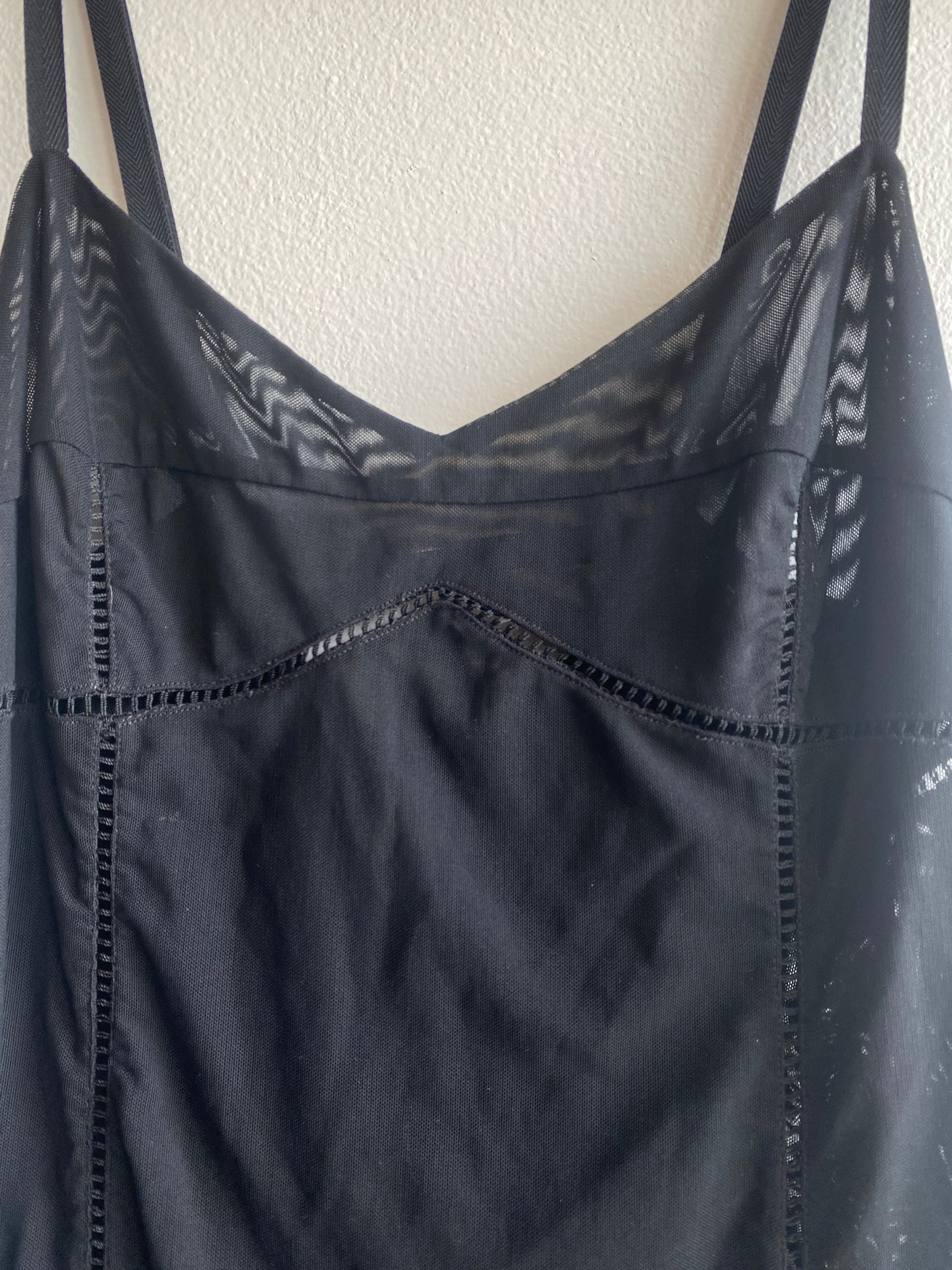 Vintage Y2K Black Mesh Slip Dress with Cutouts