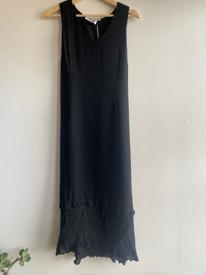 Vintage 90's Black Ruffle Hem Tie Back Maxi Dress - La Lovely Vintage 
