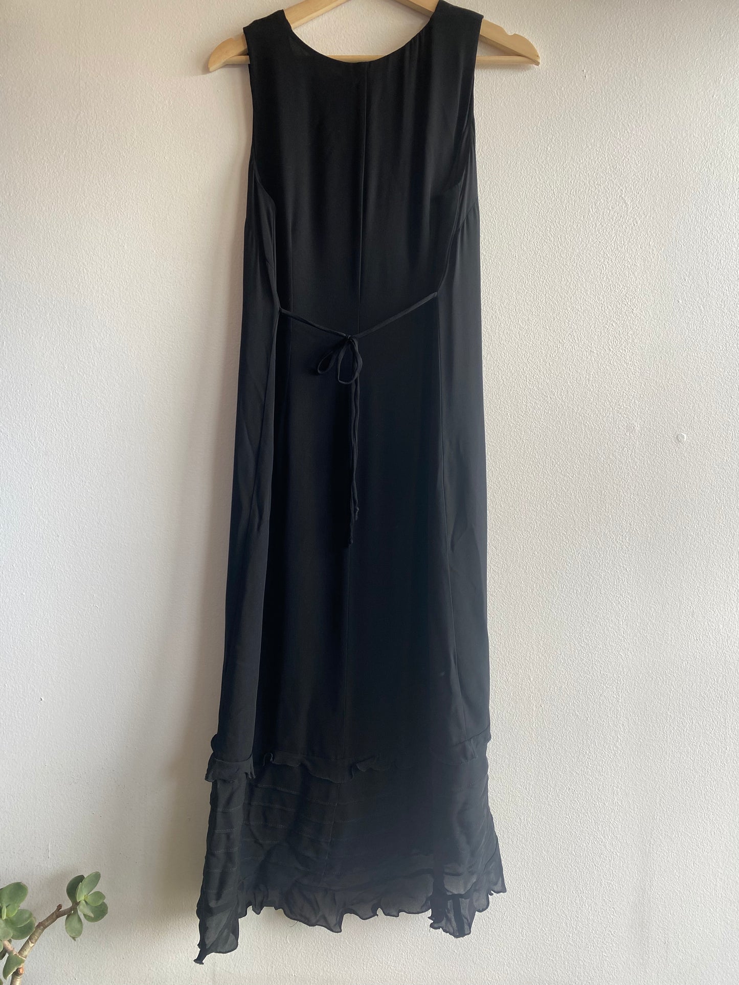 Vintage 90's Black Ruffle Hem Tie Back Maxi Dress - La Lovely Vintage 
