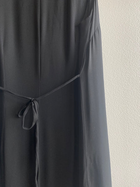 Vintage 90's Black Ruffle Hem Tie Back Maxi Dress - La Lovely Vintage 