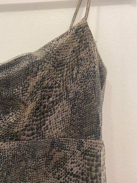 Vintage 90's Snakeskin Cowl Neck Mesh Midi Dress