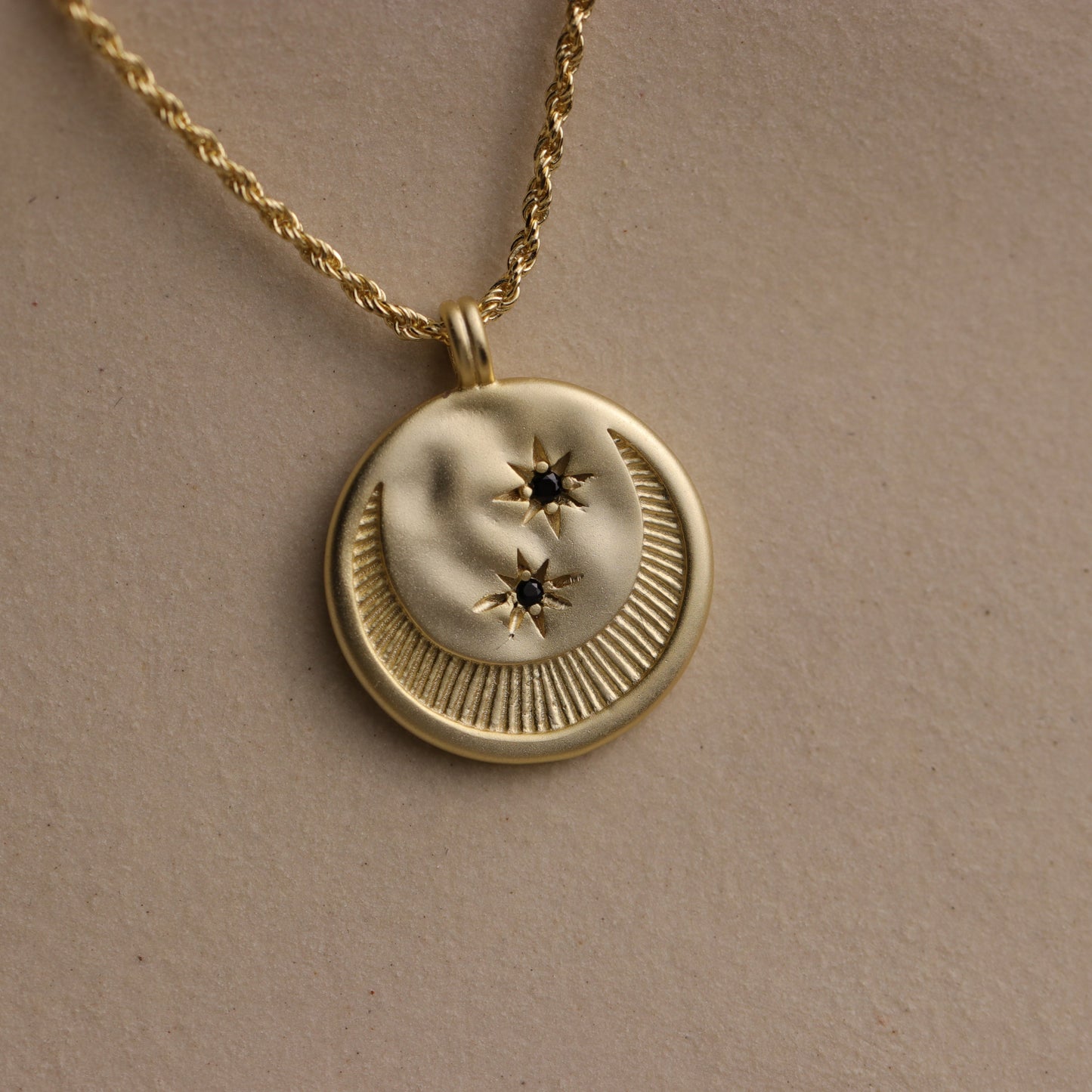 Crescent Moon Disc Necklace - La Lovely Vintage 