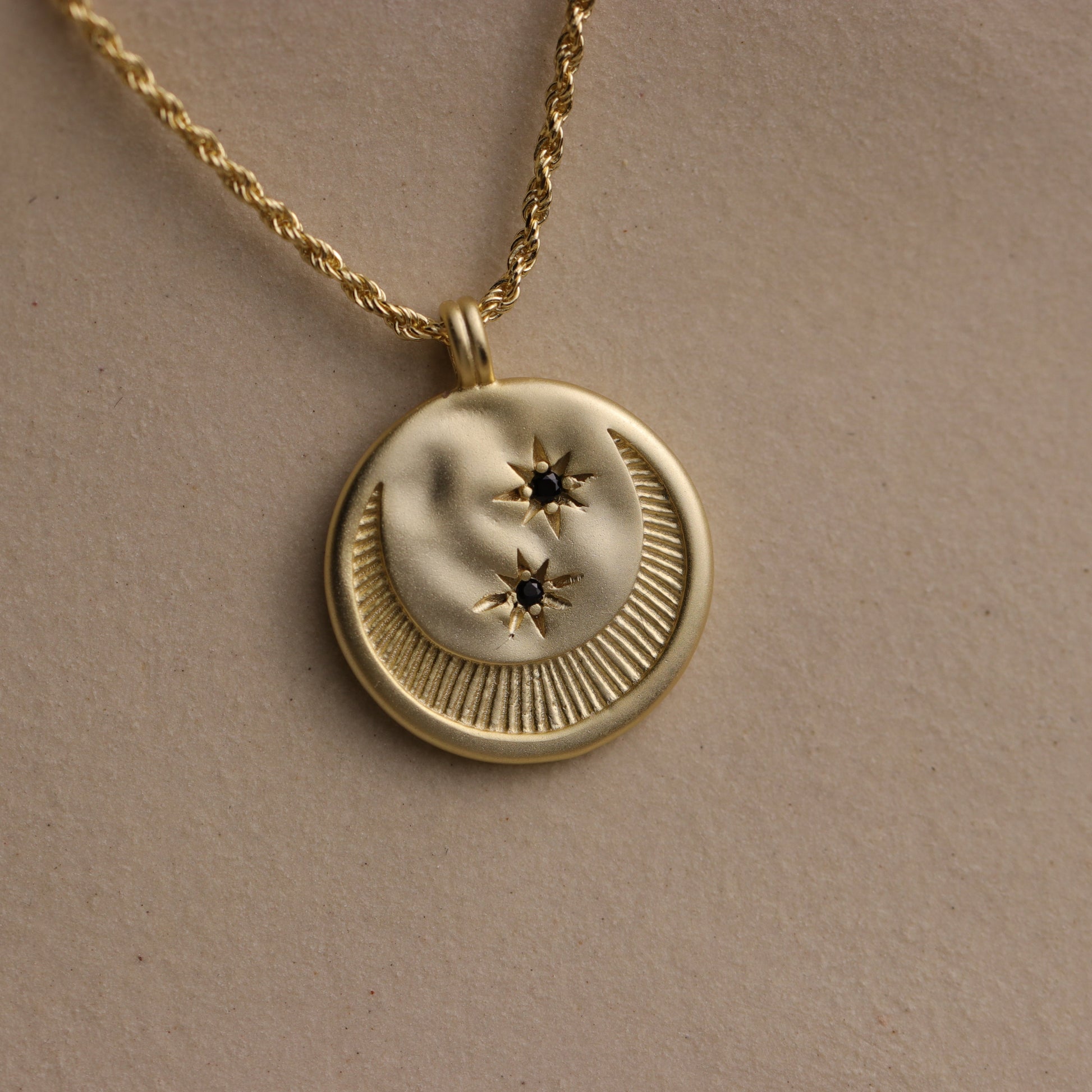 Crescent Moon Disc Necklace - La Lovely Vintage 