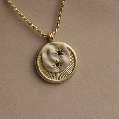 Crescent Moon Disc Necklace - La Lovely Vintage 