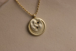 Crescent Moon Disc Necklace By La Lovely