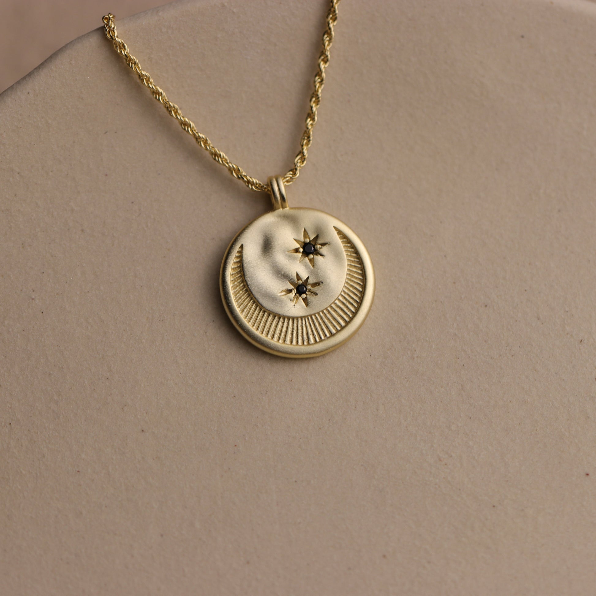 Crescent Moon Disc Necklace - La Lovely Vintage 