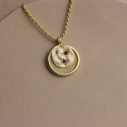Crescent Moon Disc Necklace - La Lovely Vintage 