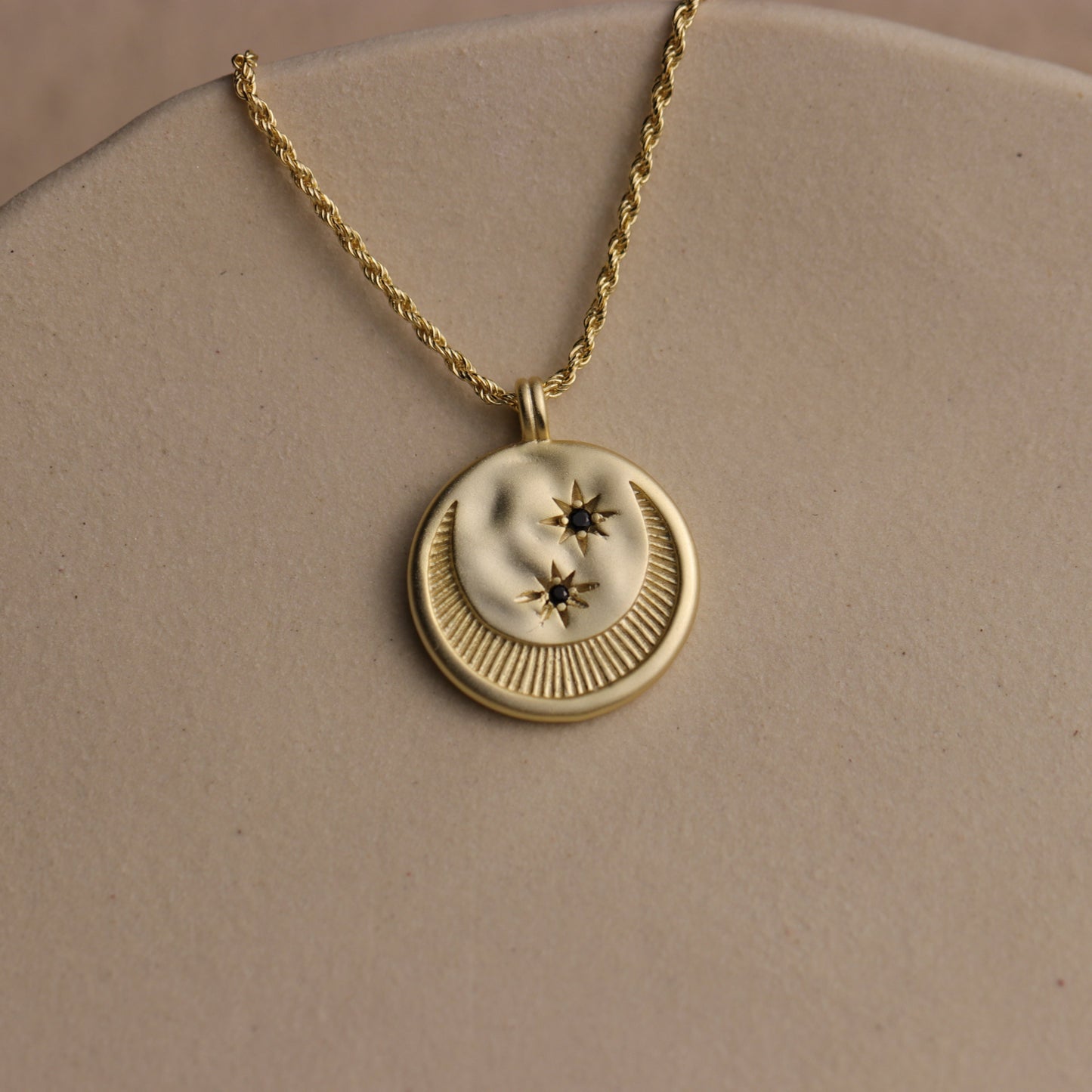 Crescent Moon Disc Necklace - La Lovely Vintage 