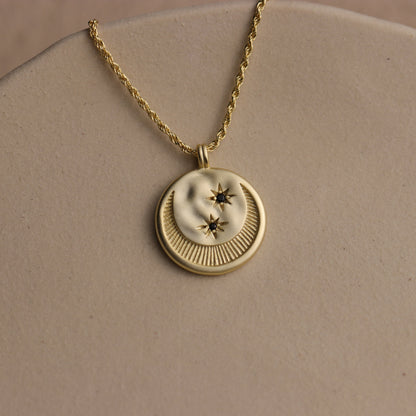 Crescent Moon Disc Necklace - La Lovely Vintage 