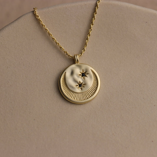 Crescent Moon Disc Necklace - La Lovely Vintage 