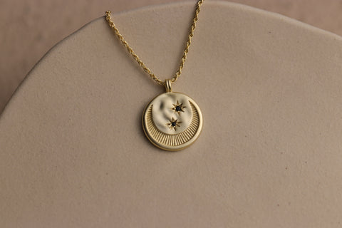 Crescent Moon Disc Necklace By La Lovely
