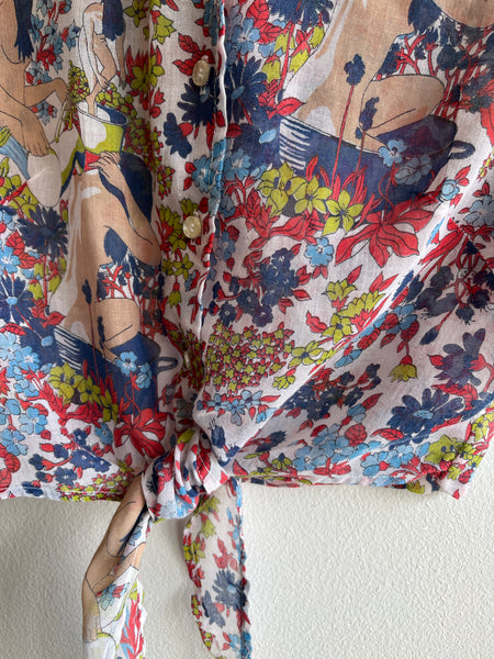 Vintage 1970’s Psych Print Button-Up Blouse