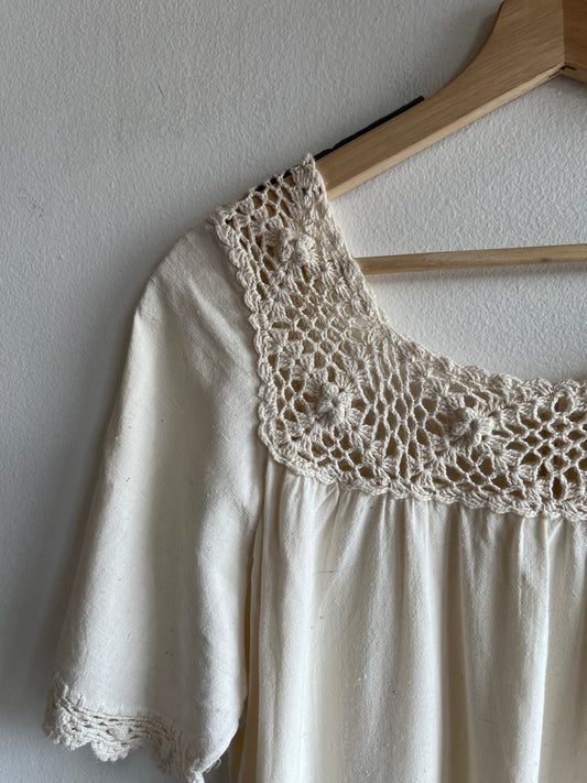 Vintage 1970s Linen and Crochet Dress - La Lovely Vintage 