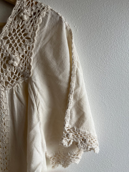 Vintage 1970s Linen and Crochet Dress - La Lovely Vintage 