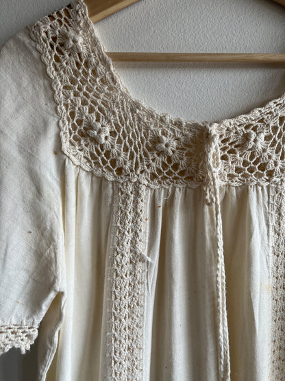 Vintage 1970s Linen and Crochet Dress - La Lovely Vintage 
