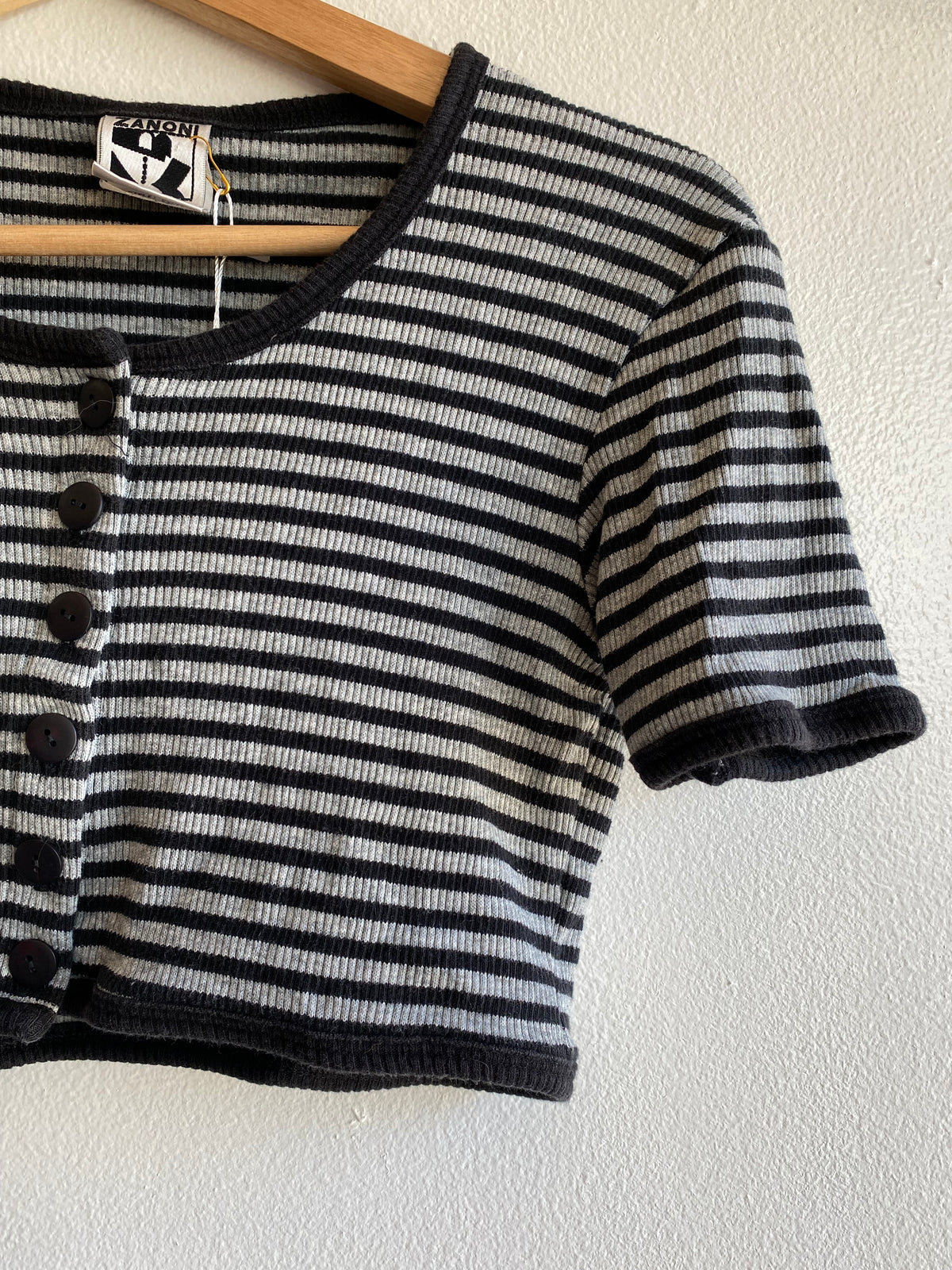 Vintage 90's Black and Grey Striped Crop Top - La Lovely Vintage 
