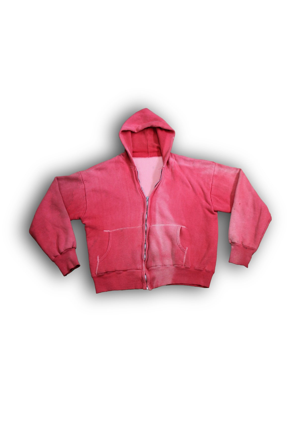 Vintage 1950/1960’s Faded Red Thermal Zip-up Hooded Sweatshirt - La Lovely Vintage 