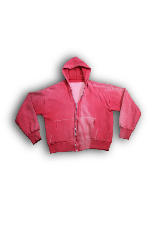 Vintage 1950/1960’s Faded Red Thermal Zip-up Hooded Sweatshirt - La Lovely Vintage 
