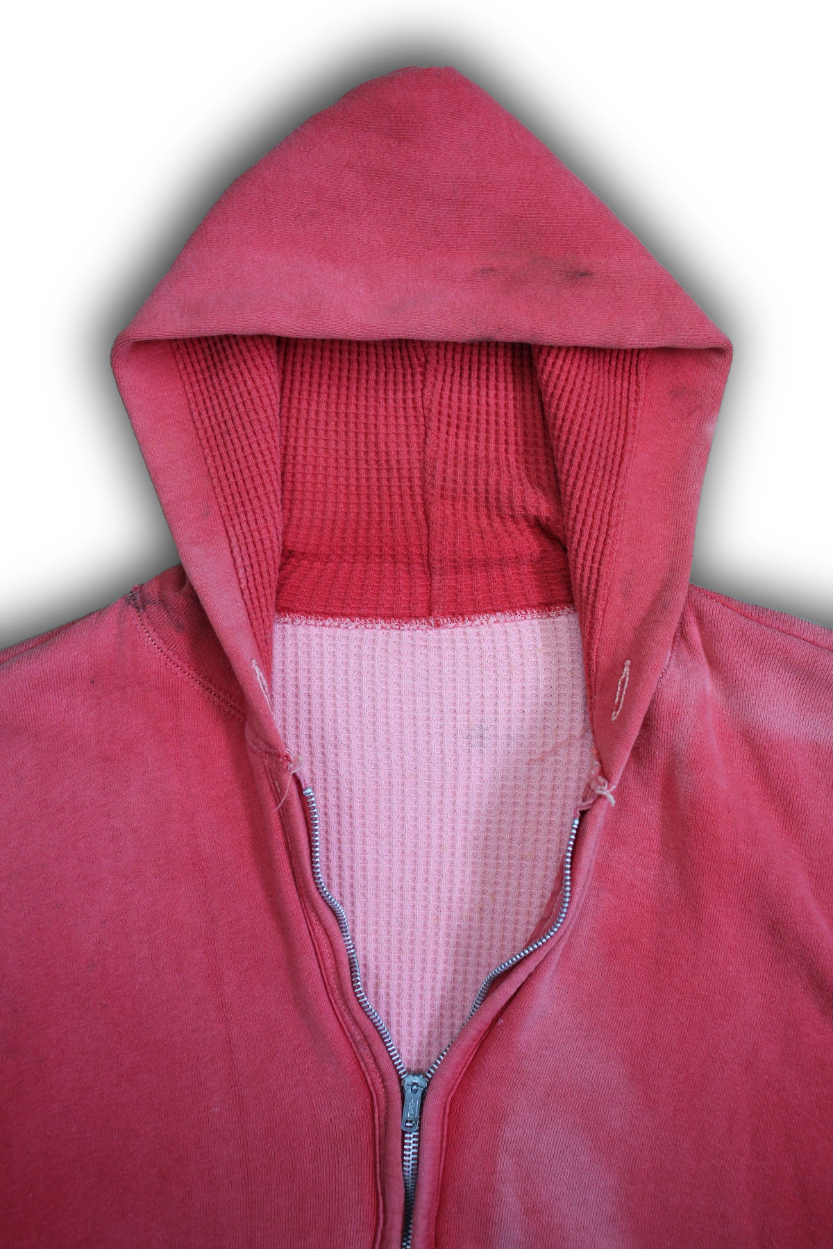 Vintage 1950/1960’s Faded Red Thermal Zip-up Hooded Sweatshirt - La Lovely Vintage 
