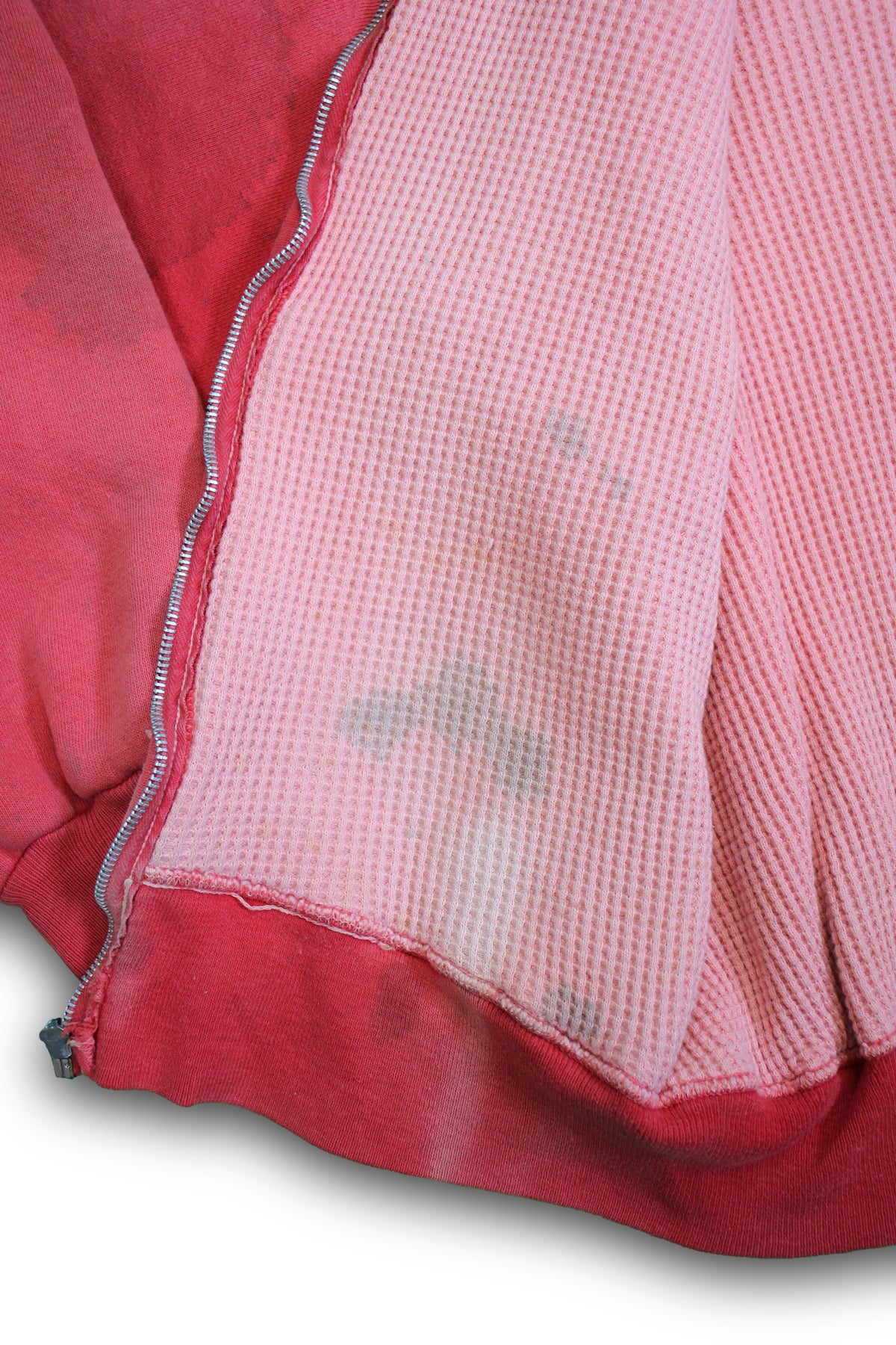 Vintage 1950/1960’s Faded Red Thermal Zip-up Hooded Sweatshirt - La Lovely Vintage 