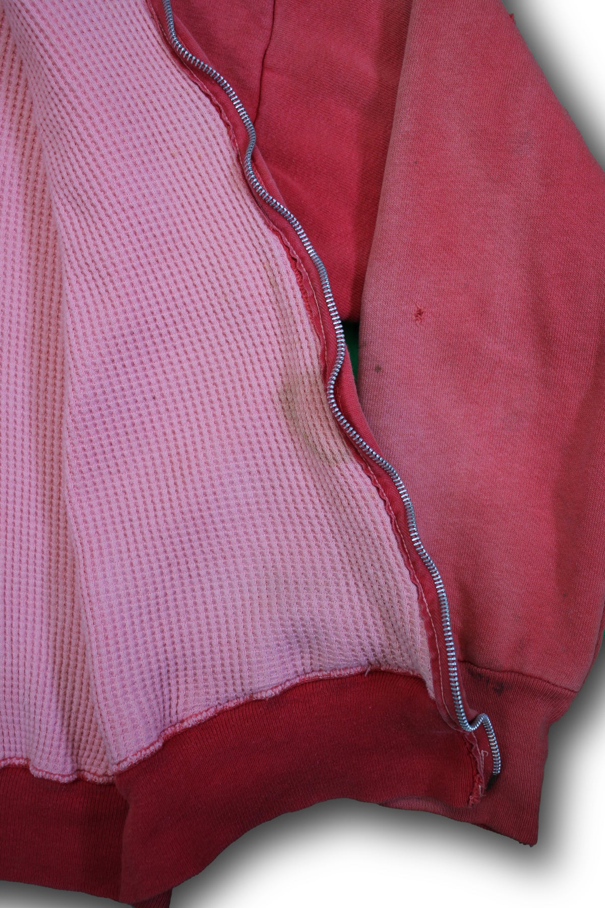 Vintage 1950/1960’s Faded Red Thermal Zip-up Hooded Sweatshirt - La Lovely Vintage 