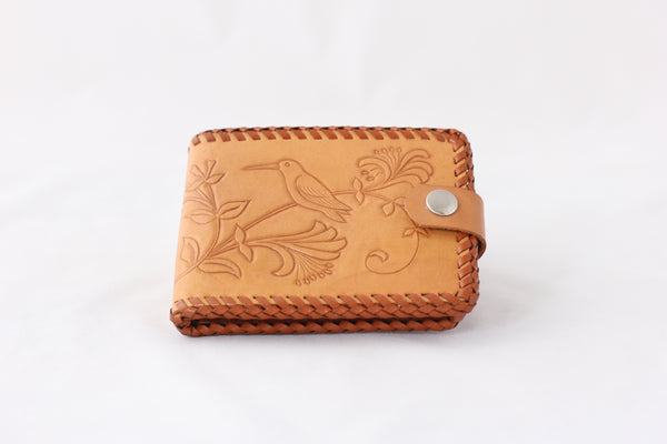 Vintage Tooled Leather Bi-Fold Snap Wallet with Birds - La Lovely Vintage 