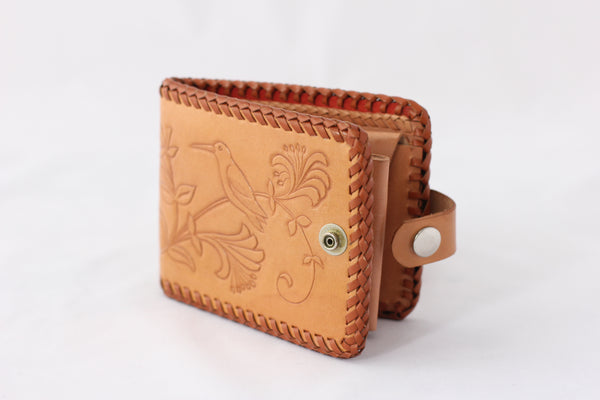Vintage Tooled Leather Bi-Fold Snap Wallet with Birds - La Lovely Vintage 