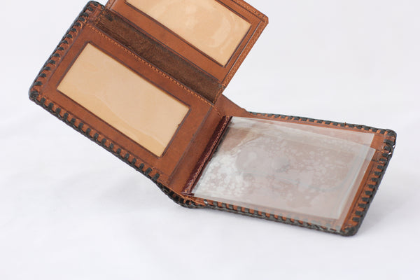 Vintage Floral Dark Tan Tooled Leather Bi-Fold Wallet - La Lovely Vintage 