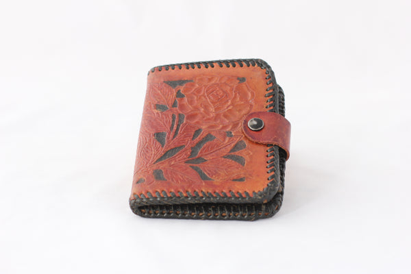 Vintage Tooled Leather Bi-Fold Snap Wallet with Roses - La Lovely Vintage 