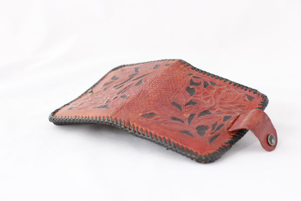 Vintage Tooled Leather Bi-Fold Snap Wallet with Roses - La Lovely Vintage 