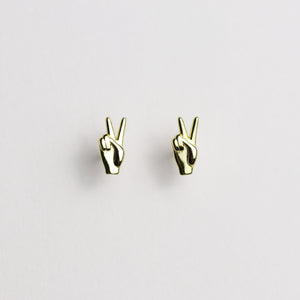 Gold Peace Hands Stud Earrings