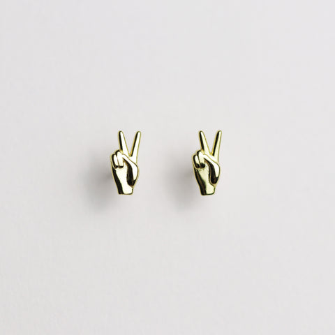 Gold Peace Hands Stud Earrings