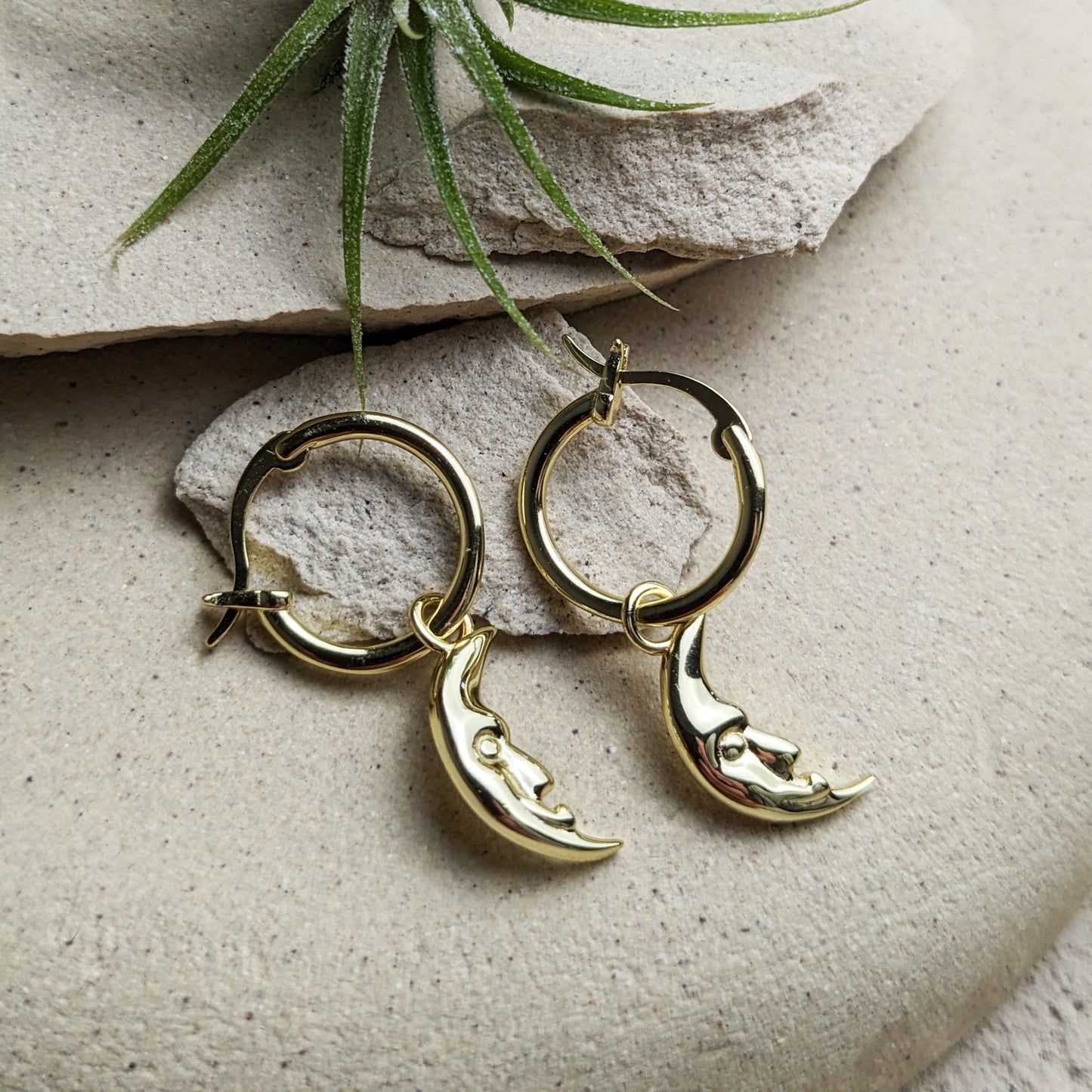 Crescent Moon Hoop Earrings by La Lovely - La Lovely Vintage 