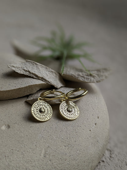 Gold Sundial Hoop Earrings - La Lovely Vintage 