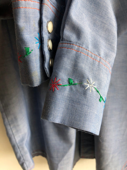 Vintage 1970’s Big Mac Embroidered Chambray Button-Up Shirt - La Lovely Vintage 