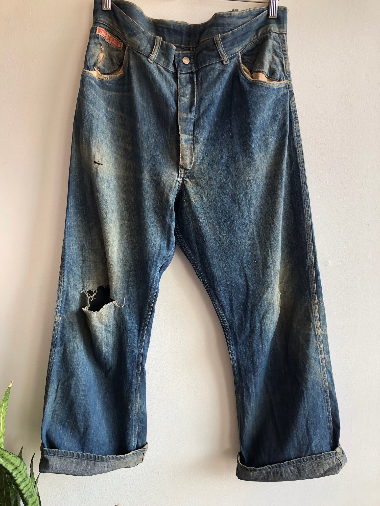 Vintage 1940's “Big Jack” Brand Lace Back Denim Jeans La Vintage