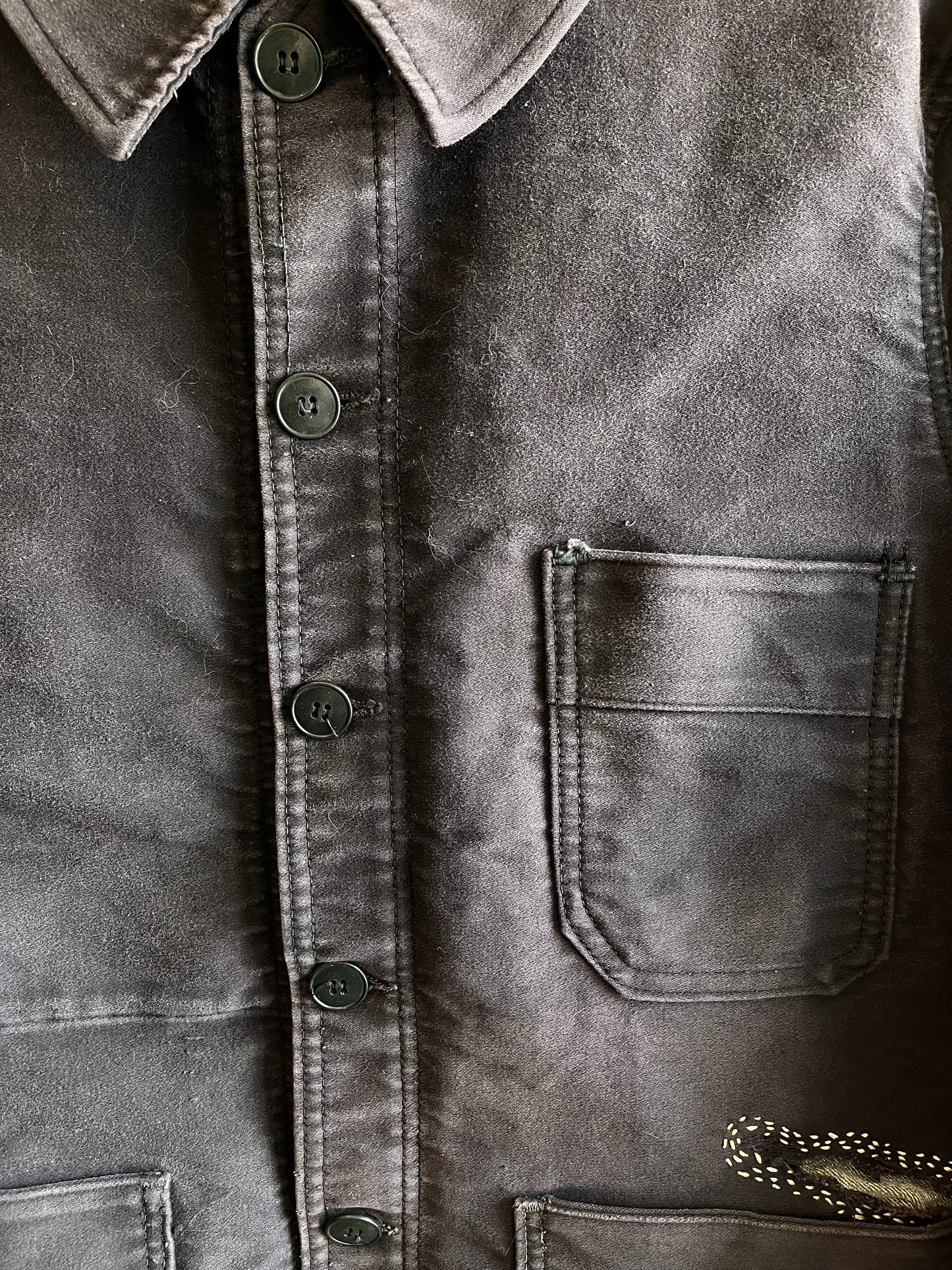 Vintage 1940’s Black French Workwear Moleskin Chore Coat