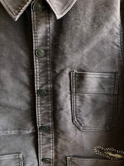 Vintage 1940’s Black French Workwear Moleskin Chore Coat