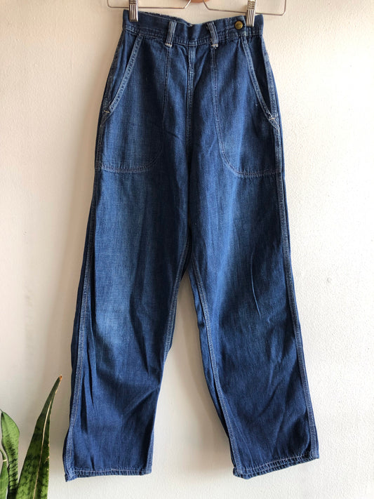 Vintage 1940/1950’s “Duck Head” Dark Denim Side-Zip Jeans - La Lovely Vintage 