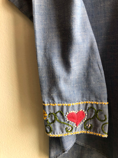 Vintage 1970’s Big Mac Embroidered Chambray Button-Up Shirt - La Lovely Vintage 