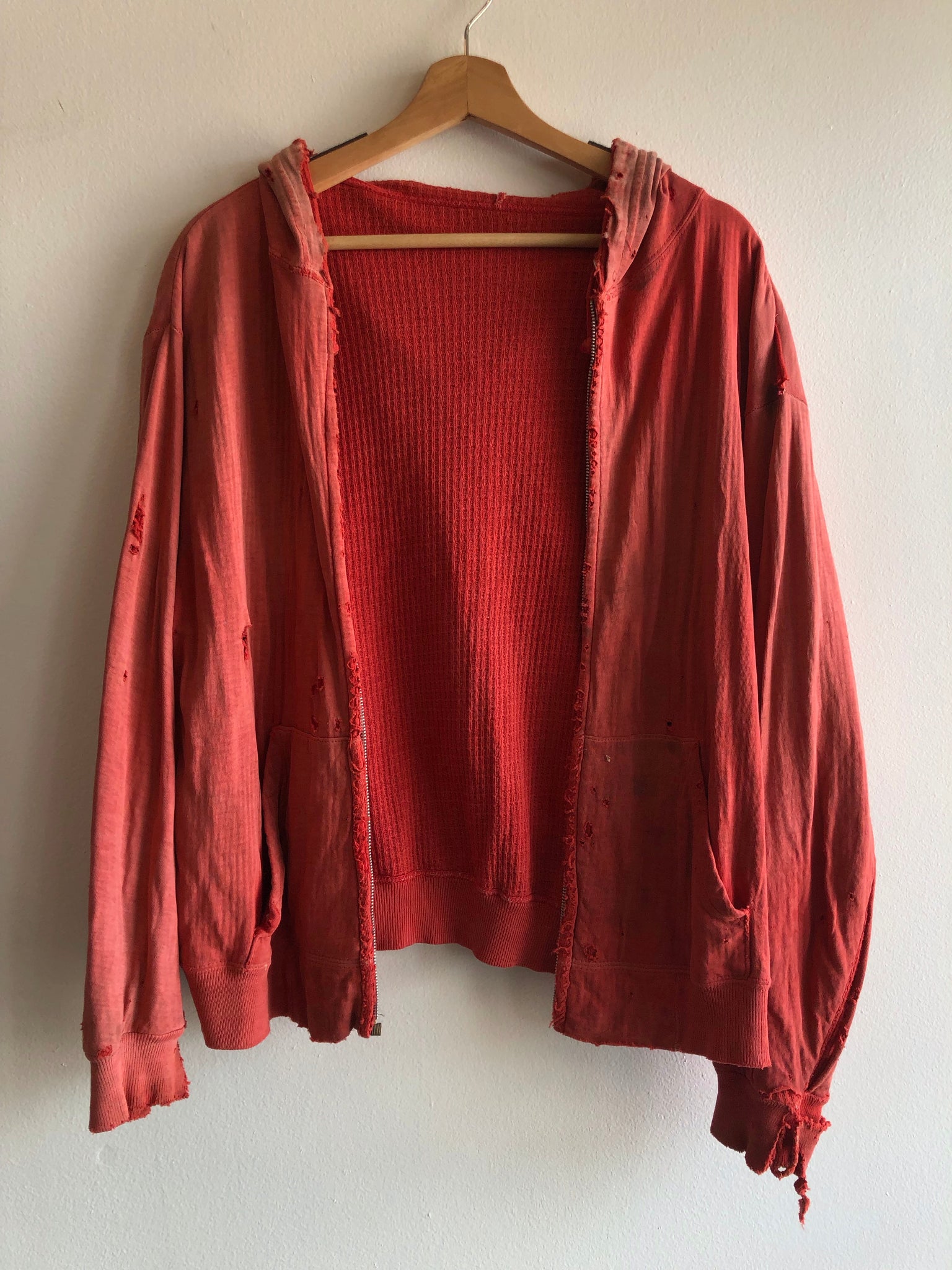 1960s Faded Red Hoodie Size Small 