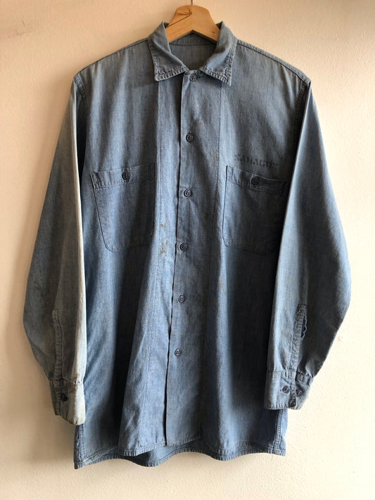 Vintage 1940’s WWII Era Selvedge Chambray Button Up Shirt - La Lovely Vintage 
