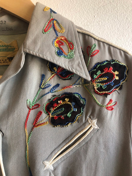 Vintage 1940/1950’s “The Wrangler” Gabardine Embroidered Western Shirt