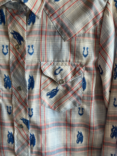 Vintage 1970’s Millie Western Horse Themed Pearl Snap Shirt