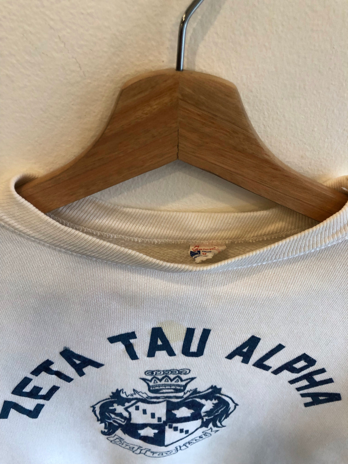 Vintage 1950’s Champion “Running Man” Zeta Tau Alpha Flock-Printed Sweatshirt - La Lovely Vintage 